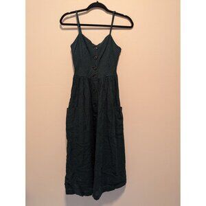 BDG Green Plaid Button-Front Midi Dress With Pockets Small Cottagecore Cabincore